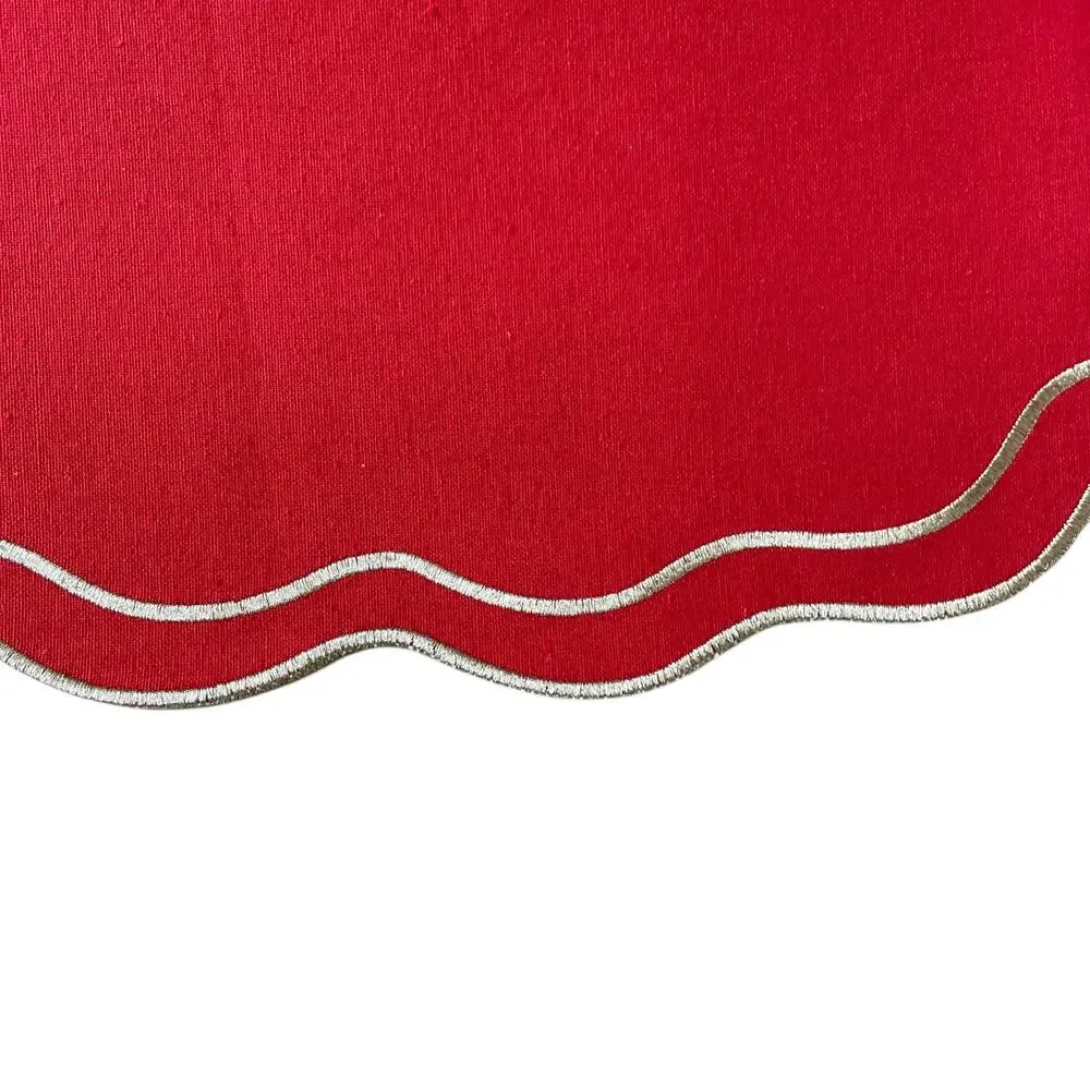 Max Studio Embroidered Cotton Placemats 13x19 Red & Gold Scalloped Set of 4 NEW